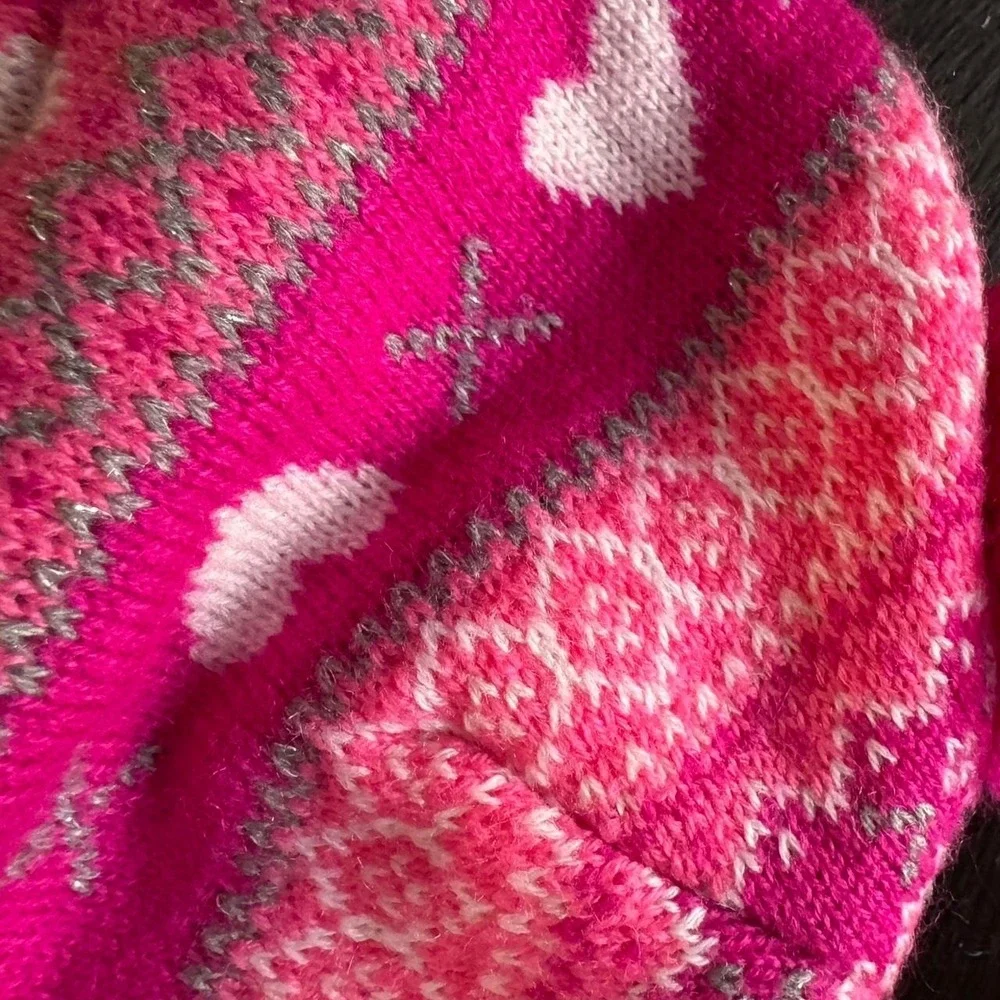 Kids Pink heart winter hat and mittens set | Size 4-5T